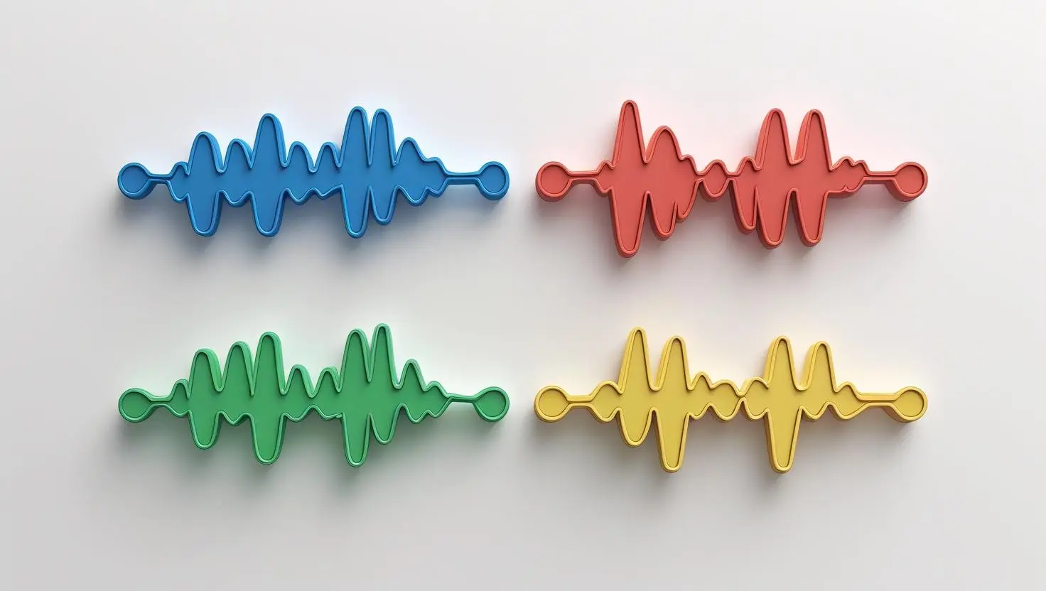 Sound waves in blue, red, green, and yellow, on a white background.